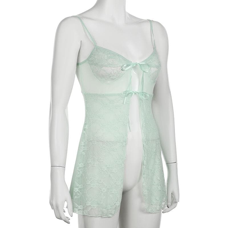 Lace mesh patchwork knotted solid cami top