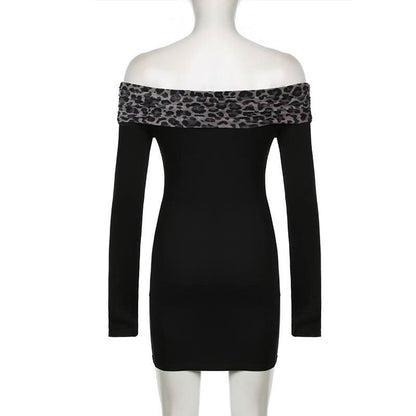 Off shoulder long sleeve leopard print mini dress