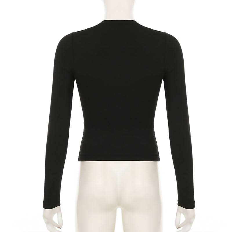 Long sleeve cross front hollow out fishnet patchwork cut out top