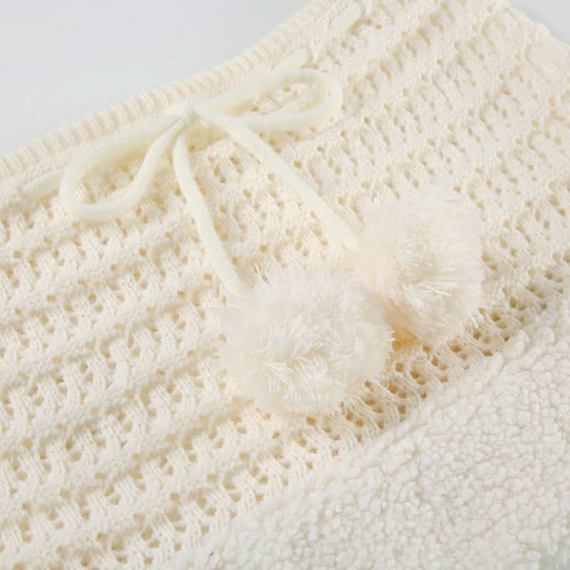 Hollow out drawstring fluffy self tie solid cut out mini skirt