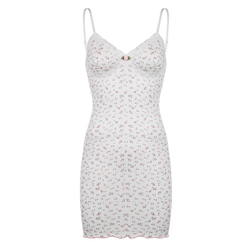 Textured print flower applique ruffle cami mini dress