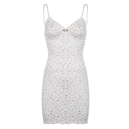 Textured print flower applique ruffle cami mini dress