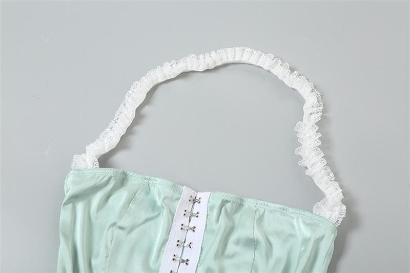 Halter button mesh backless mini dress