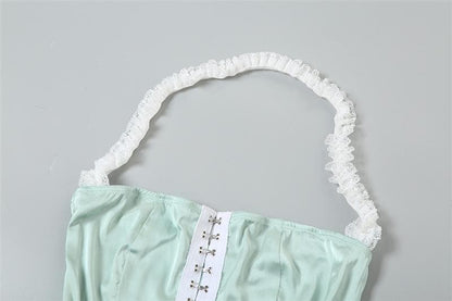 Halter button mesh backless mini dress