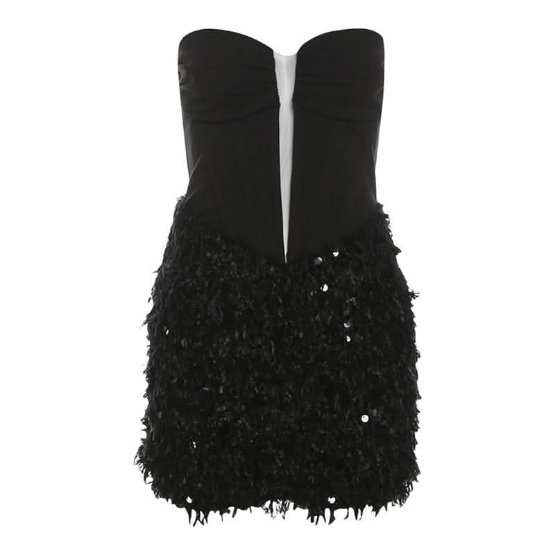 Sweetheart neck glitter mini dress