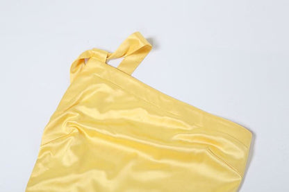 One shoulder satin backless knotted maxi dress