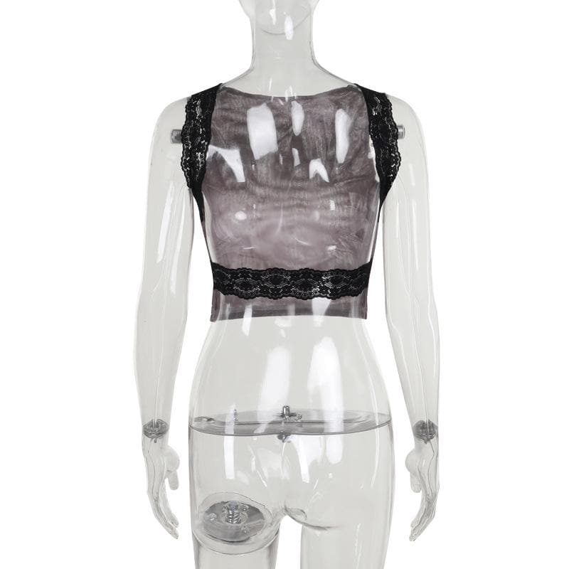 Lace hem tie dye backless contrast top