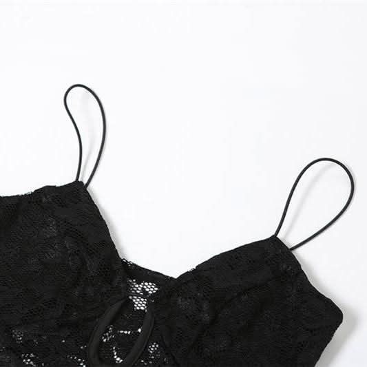 Hollow out v neck lace slit spaghetti strap cut out maxi dress