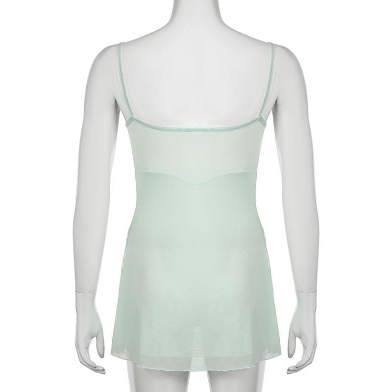 Lace mesh patchwork knotted solid cami top