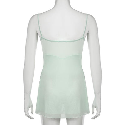 Lace mesh patchwork knotted solid cami top