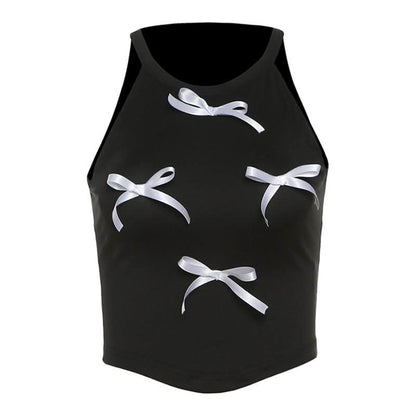 Crewneck bowknot applique contrast top