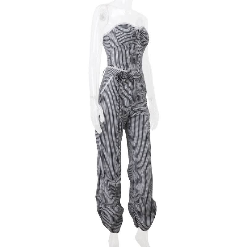 Ruched striped zip-up lace hem medium rise pant