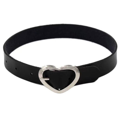 PU leather rivet o ring metal chain necklace