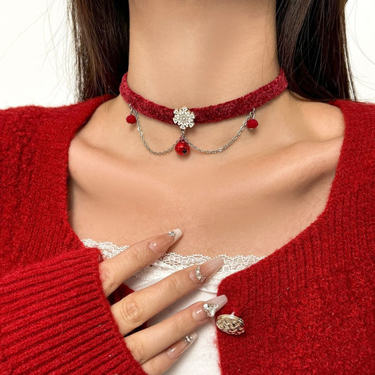 Layered flower decor layered choker necklace
