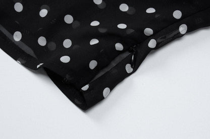 Halter polka dot ruffle knotted top