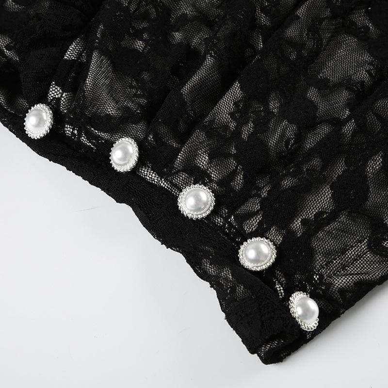 Long sleeve v neck lace button top