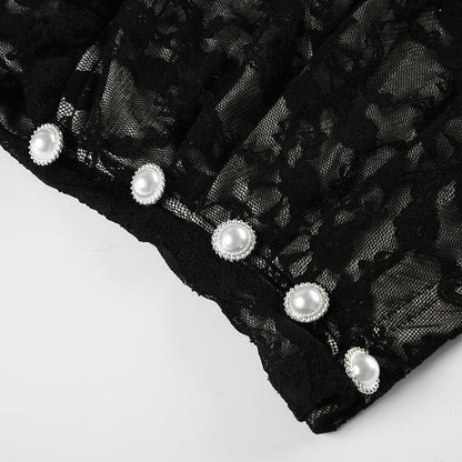 Long sleeve v neck lace button top