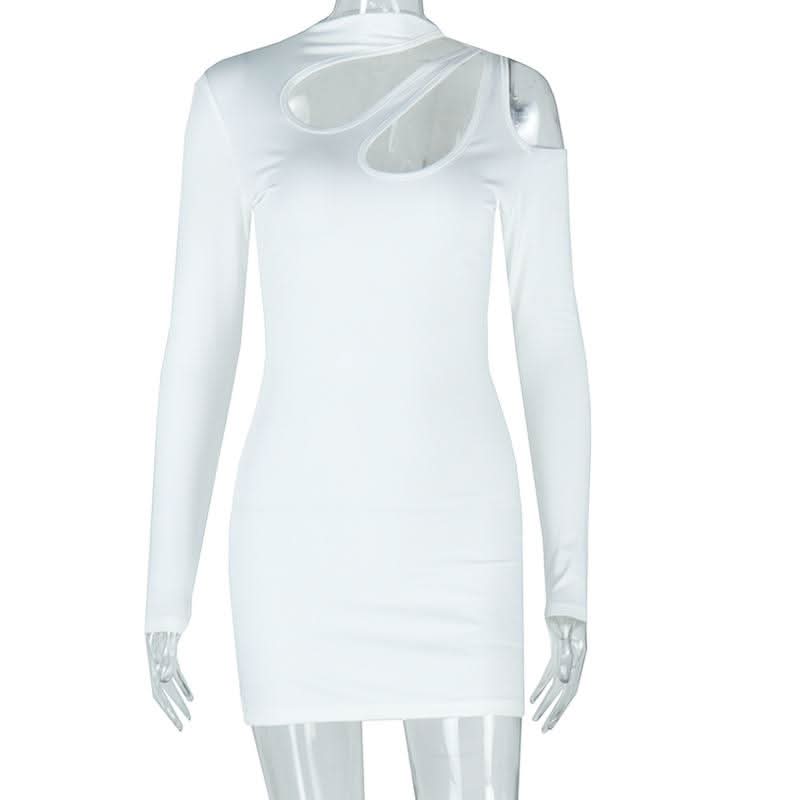Long sleeve hollow out irregular solid cut out mini dress