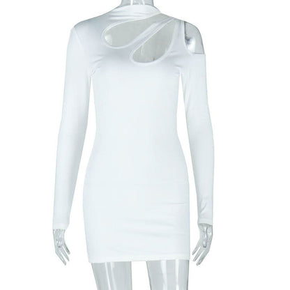 Long sleeve hollow out irregular solid cut out mini dress