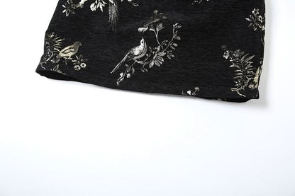Halter print backless beaded button mini dress