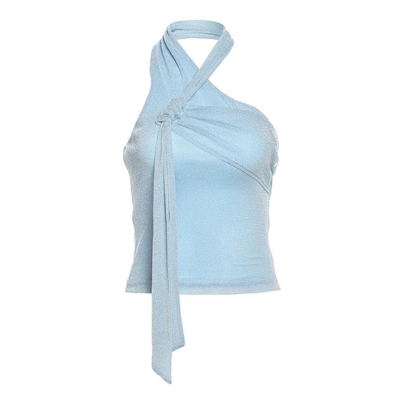 Halter mesh backless glitter ruched top