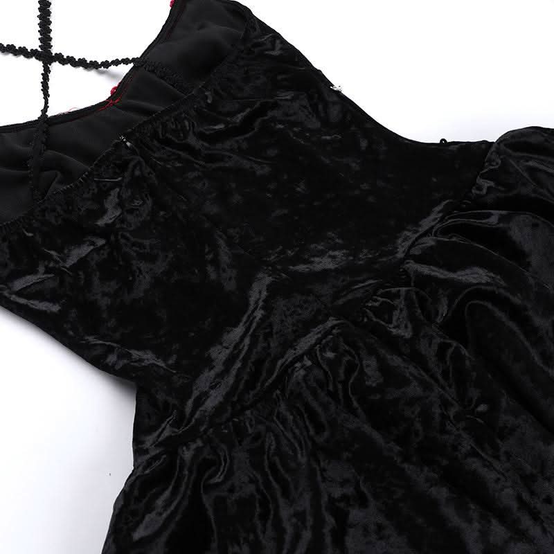 V neck beaded velvet cami mini dress