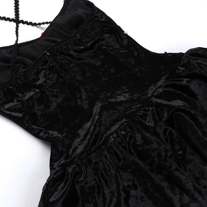 V neck beaded velvet cami mini dress
