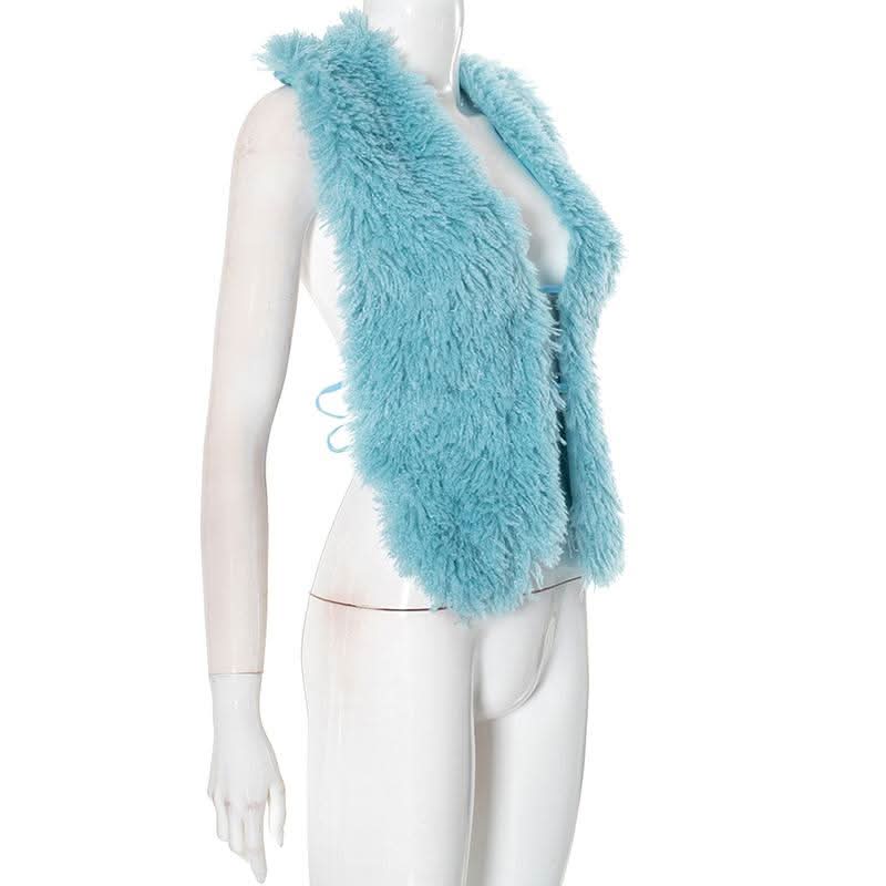 Halter fluffy self tie shrug top