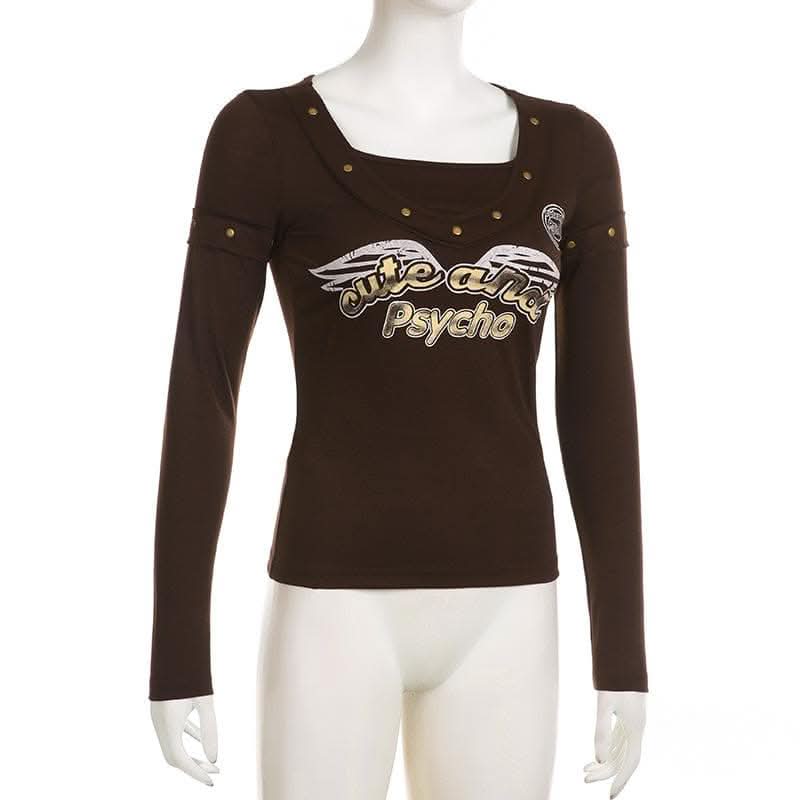 Beaded pattern long sleeve contrast top-final-sale