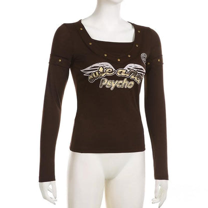 Beaded pattern long sleeve contrast top-final-sale