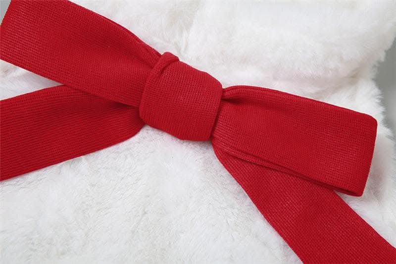 Bowknot contrast halter fluffy gloves backless mini dress-final-sale