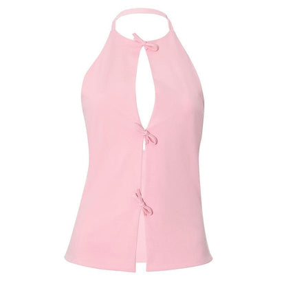 Halter knotted hollow out backless cut out top