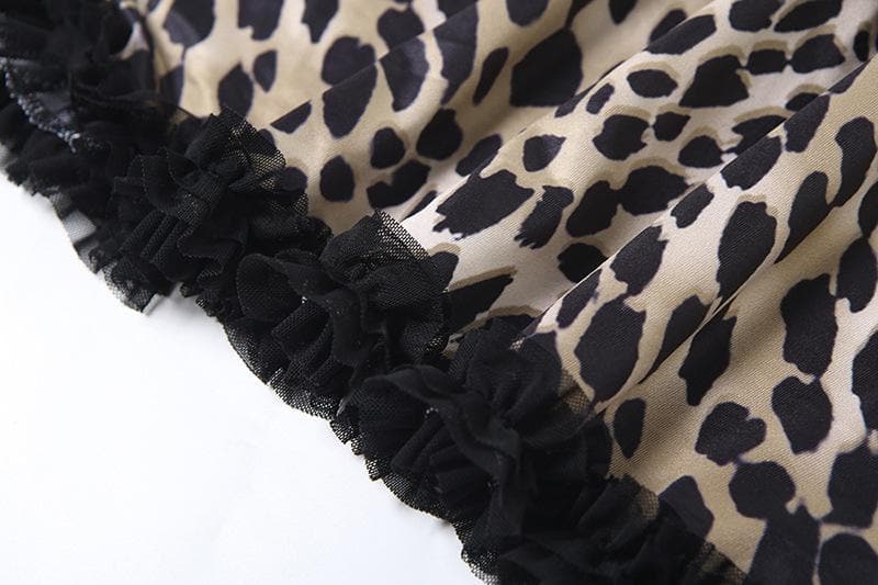 Halter deep v neck leopard print ruffle maxi dress