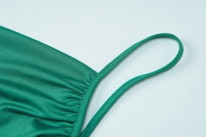 Ruched solid backless cowl neck cami maxi dress-final-sale