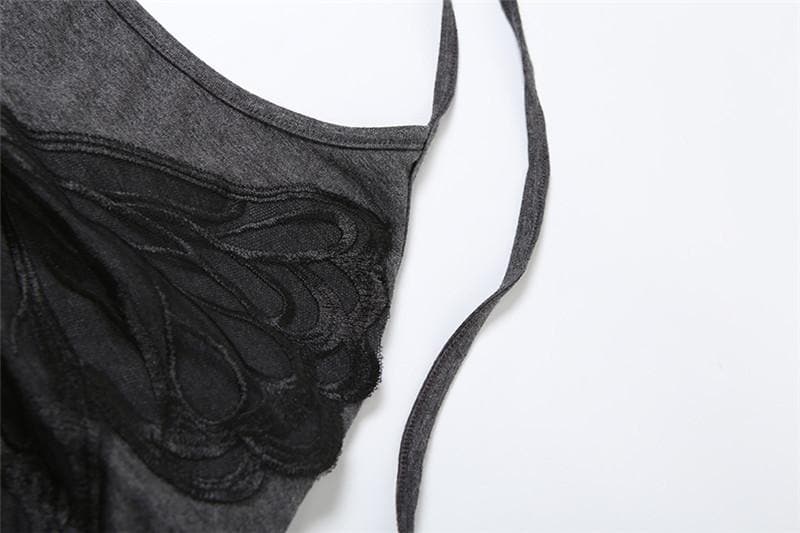 Halter high neck butterfly print irregular top