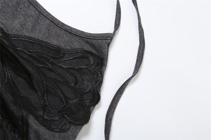 Halter high neck butterfly print irregular top