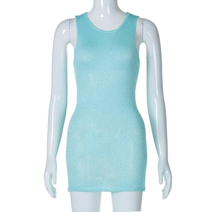 Sleeveless u neck knitted solid mini dress
