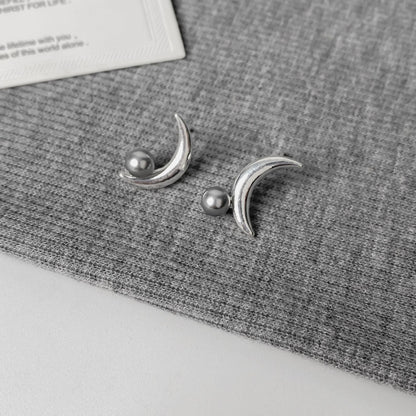 Moon decor faux pearl stud earrings