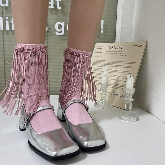 Tassels glitter contrast socks