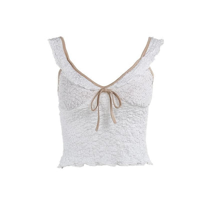 V neck ruffle textured smocked cami top
