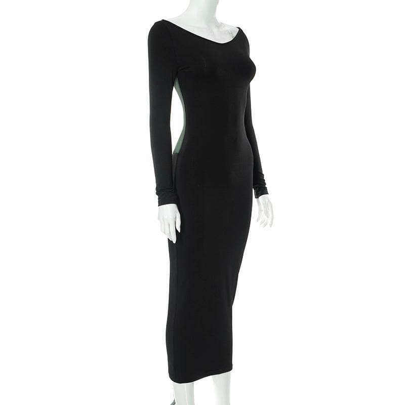 Long Sleeve Dragon Graphic Contrast Back Panel Bodycon Maxi Dress