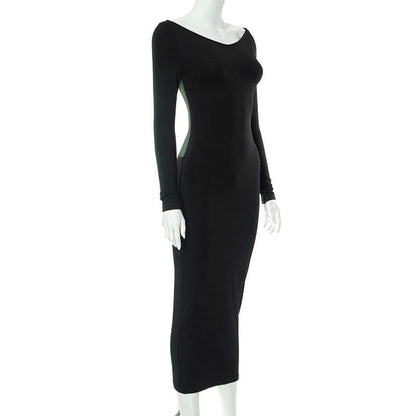 Long Sleeve Dragon Graphic Contrast Back Panel Bodycon Maxi Dress