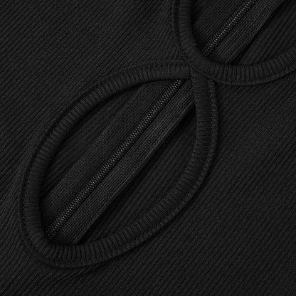 Long sleeve crewneck hollow out ribbed jumpsuit