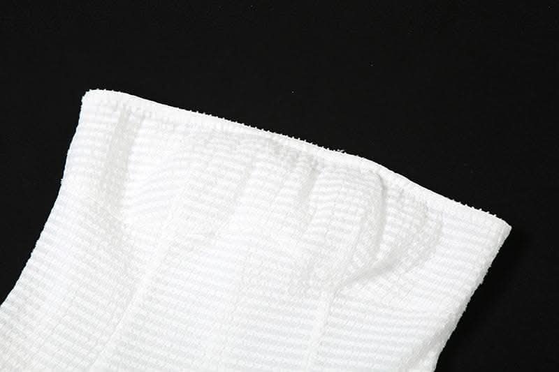 Backless self tie ruched textured gloves solid tube mini dress-final-sale