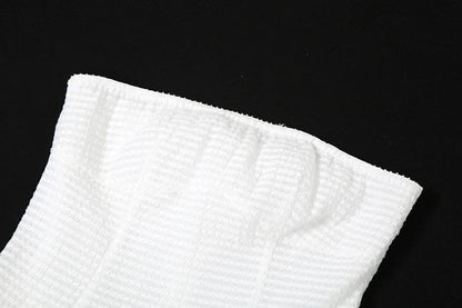 Backless self tie ruched textured gloves solid tube mini dress-final-sale