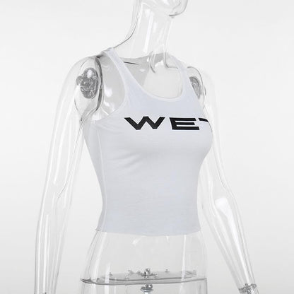 Sleeveless u neck “wet” print tank top
