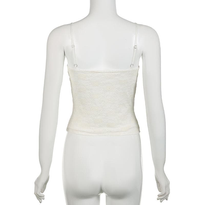 Ruched bowknot lace patchwork solid backless cami top