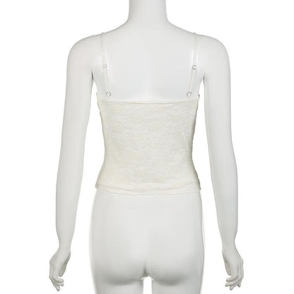 Ruched bowknot lace patchwork solid backless cami top