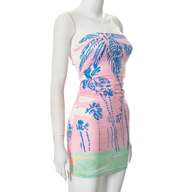 Print backless tube mini dress