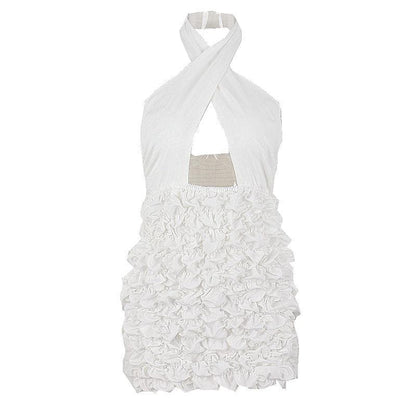 Crossover Halter Keyhole Cutout Tiered Ruffle Mini Dress